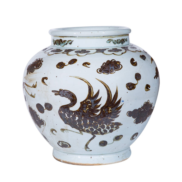 Legend of Asia Home Decor Legend of Asia Rusty Brown Crane Jar Medium