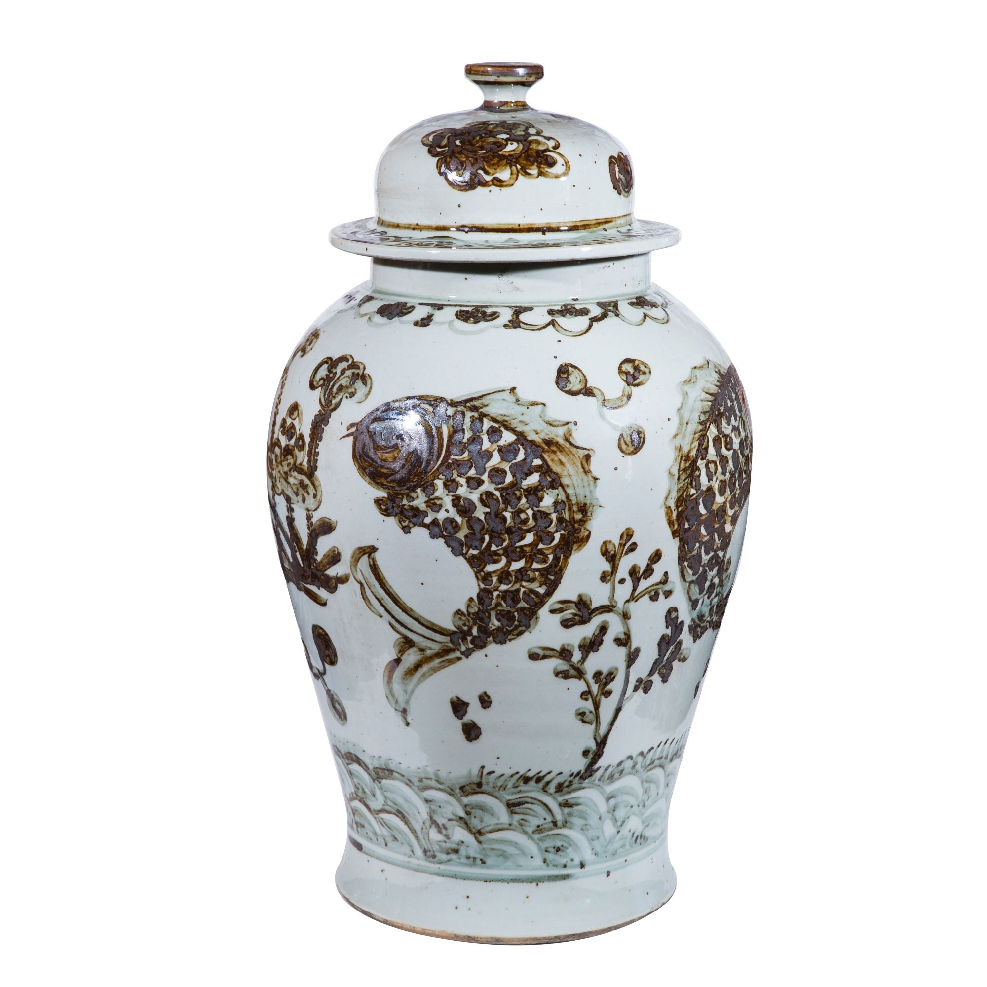 Legend of Asia Home Decor Legend of Asia Rusty Brown Fish Temple Jar