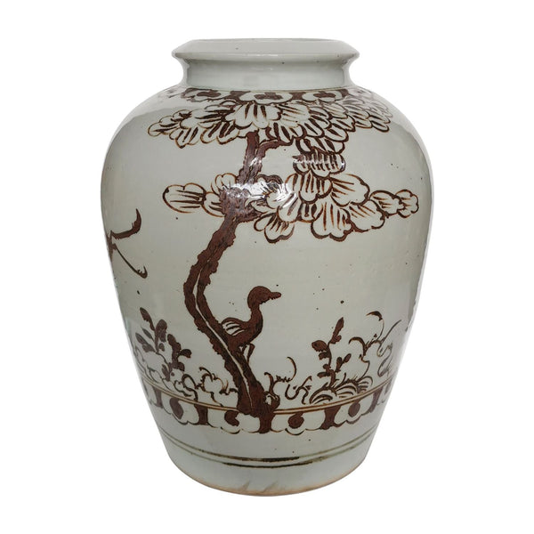 Legend of Asia Home Legend of Asia Rusty Brown Jar With Bird Under Tree -