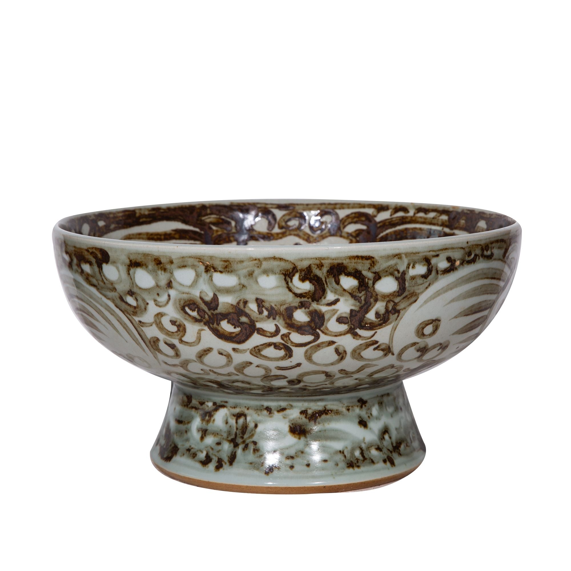 Legend of Asia Home Decor Legend of Asia Rusty Brown Sea Flower Serving Bowl Tall Base