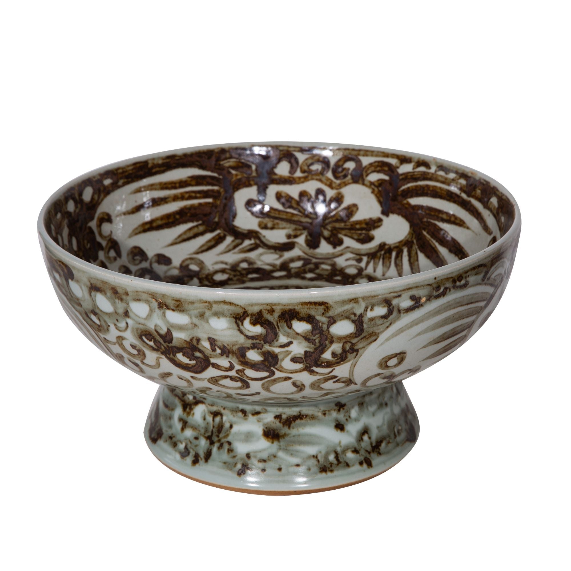 Legend of Asia Home Decor Legend of Asia Rusty Brown Sea Flower Serving Bowl Tall Base
