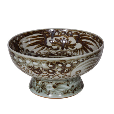 Legend of Asia Home Decor Legend of Asia Rusty Brown Sea Flower Serving Bowl Tall Base