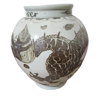 Legend of Asia Home Decor Legend of Asia Rusty Brown Small Jar Dragon