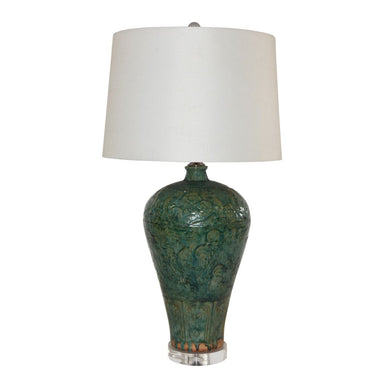 Legend of Asia Lighting Legend of Asia Speckled Green Carved Dragon Plum Vase Lamp