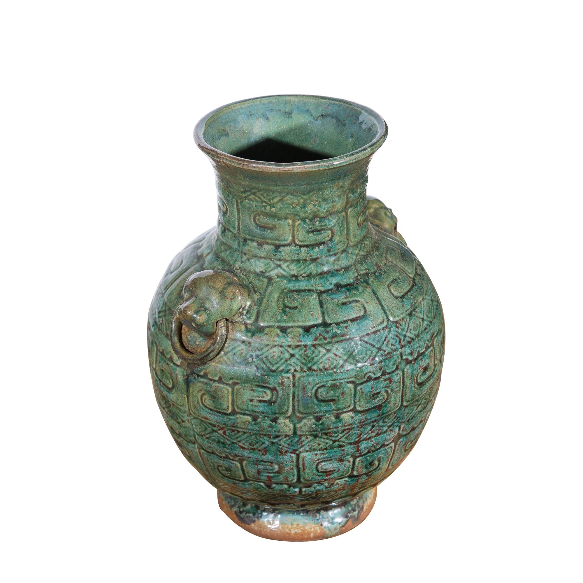 Legend of Asia Home Decor Legend of Asia Speckled Green Greek Key Carving Vase