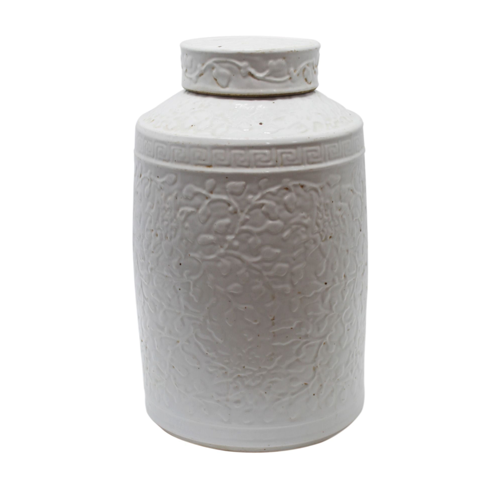 Legend of Asia Home Legend of Asia Vintage White Curly Vine Carving Tea Jar