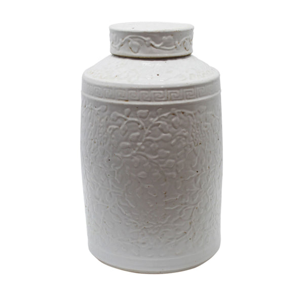 Legend of Asia Home Legend of Asia Vintage White Curly Vine Carving Tea Jar