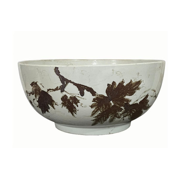 Legend of Asia Home Decor Legend of Asia Vintage White Leaves & Vines Porcelain Bowl