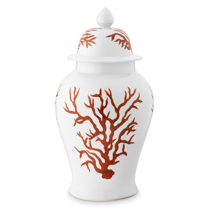 Legend of Asia Home Decor Legend of Asia White Temple Jar With Red Coral