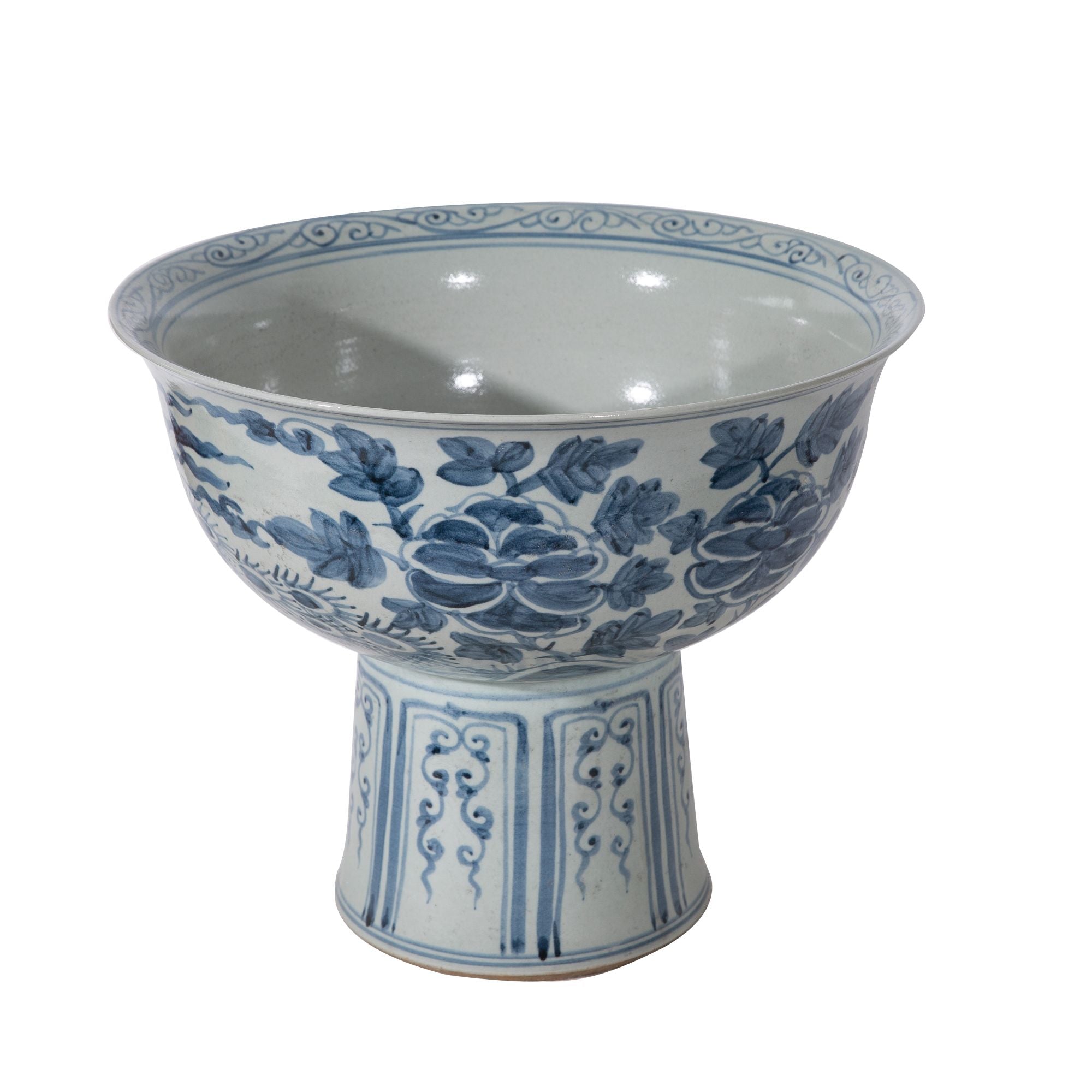 Legend of Asia Home Legend of Asia Yuan Blue And White Crane Mortif Serving Bowl Tall Base