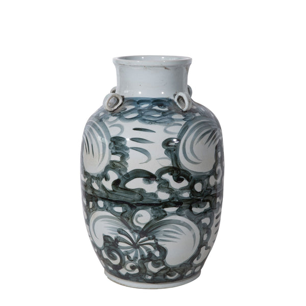 Legend of Asia Home Decor Legend of Asia Yuan Blue And White Four Loop Handle Jar Twisted Flower Motif