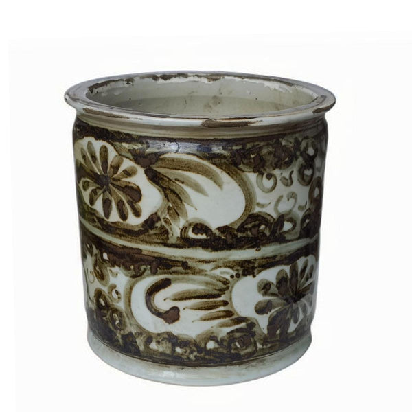 Legend of Asia Home Decor Rustic Brown Porcelain Orchid Pot Sea Flower Motif