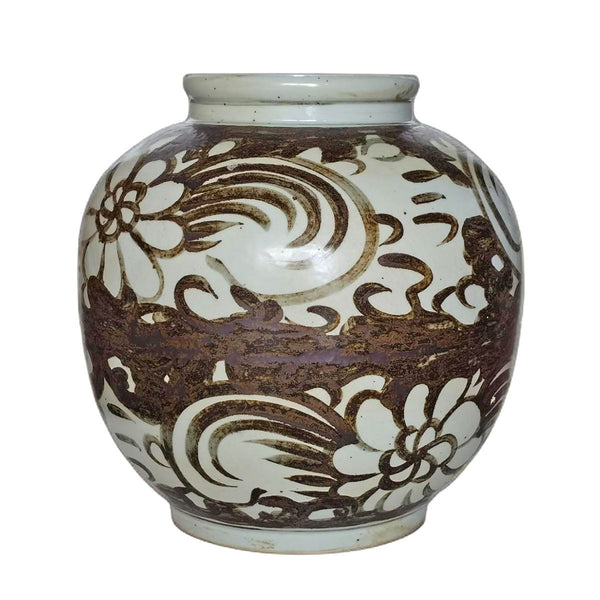 Legend of Asia Home Decor Rustic Brown Sea Flower Porcelain Kiwi Pot