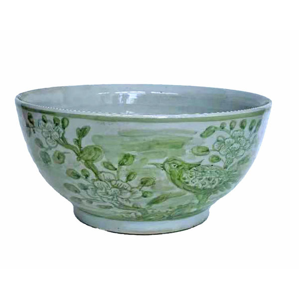 Legend of Asia Home Decor Spring Green Flower & Bird Porcelain Bowl