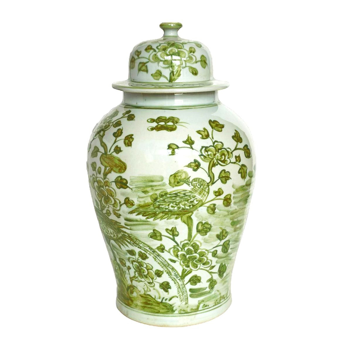 Legend of Asia Home Decor Spring Green Flower Bird Porcelain Temple Jar
