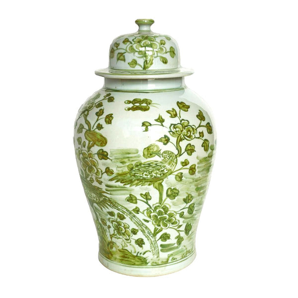 Legend of Asia Home Decor Spring Green Flower Bird Porcelain Temple Jar