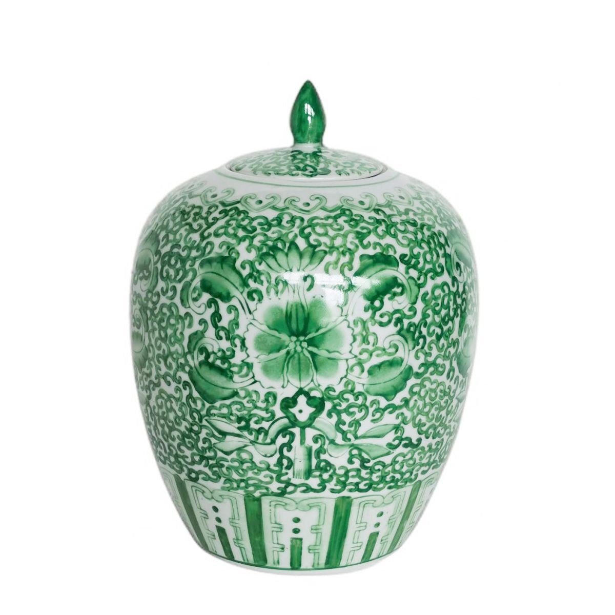 Legend of Asia Home Decor Spring Green Twisted Lotaus Porcelain Melon Jar