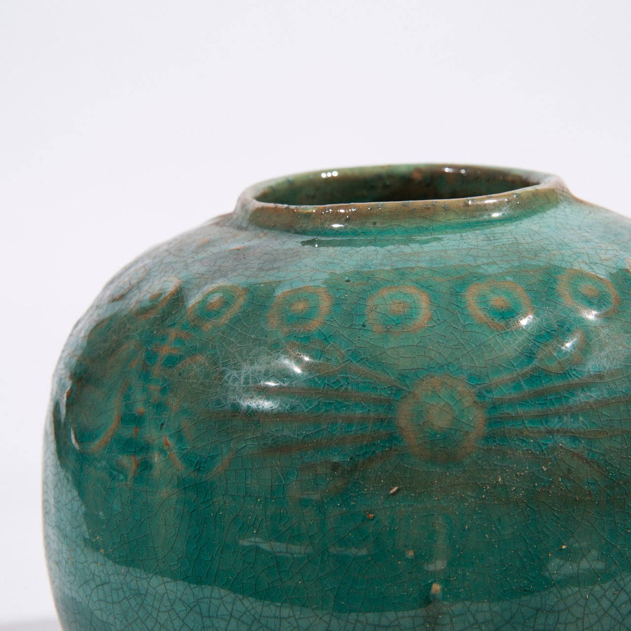 Legend of Asia Home Decor Vintage Light Green Carved Jar Round