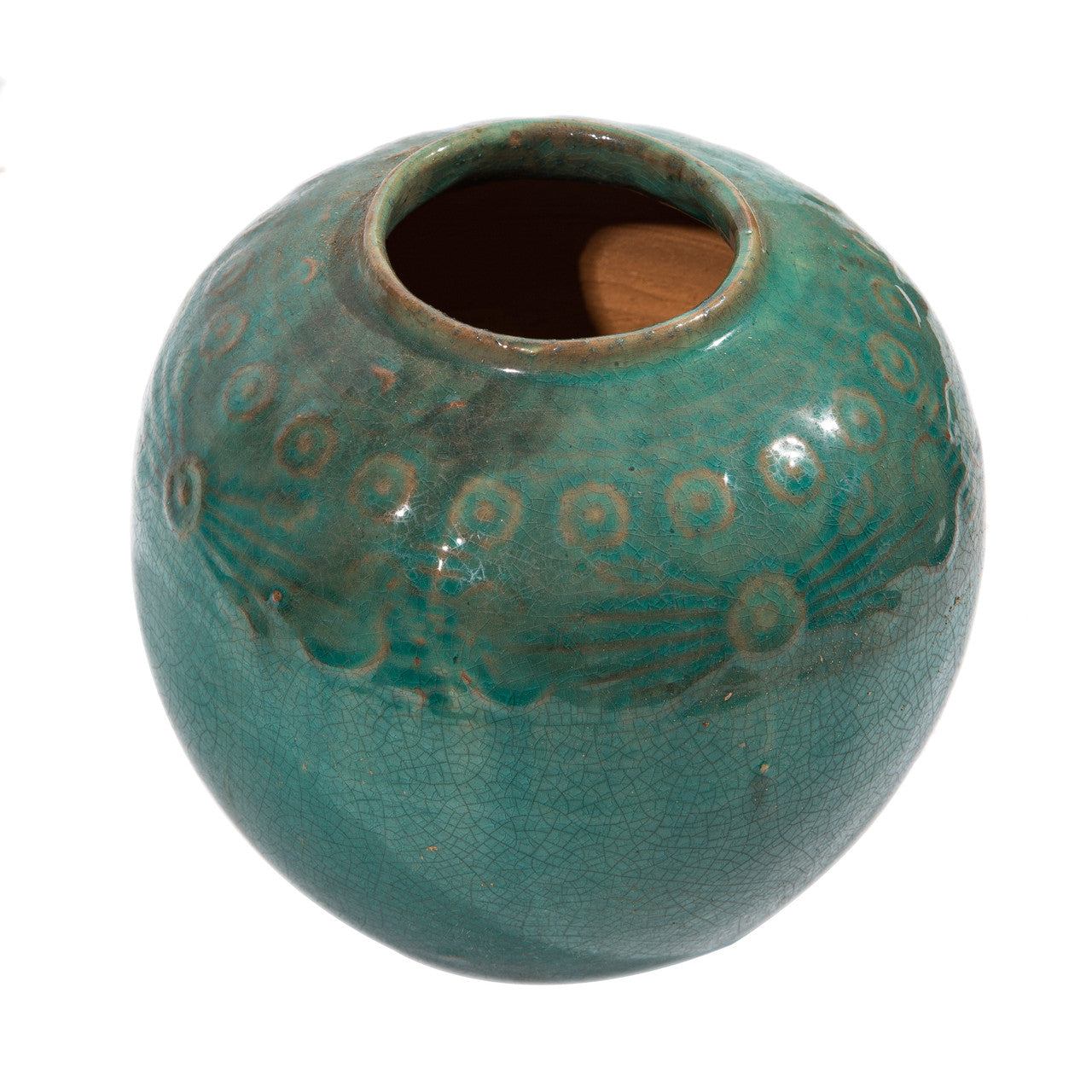 Legend of Asia Home Decor Vintage Light Green Carved Jar Round
