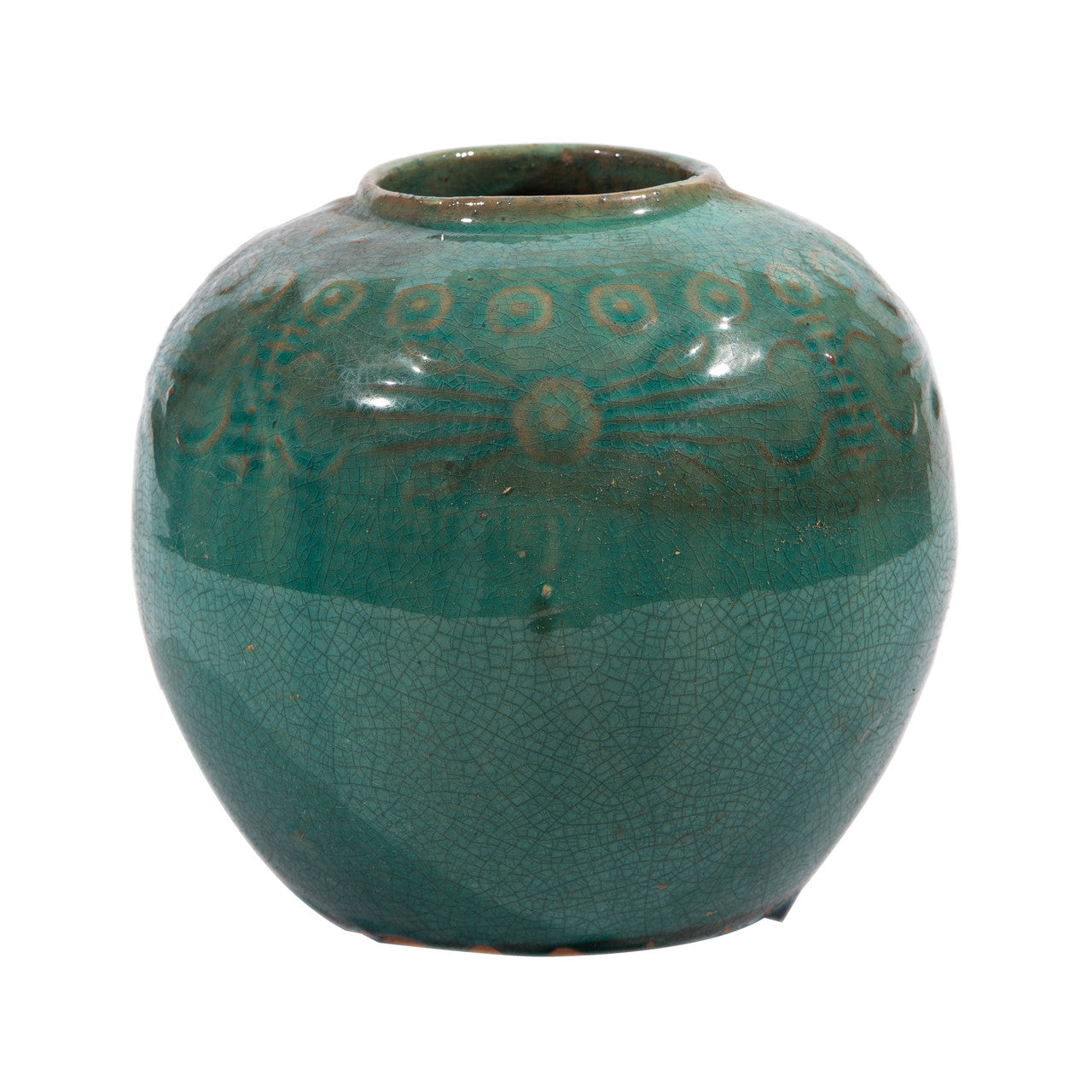 Legend of Asia Home Decor Vintage Light Green Carved Jar Round