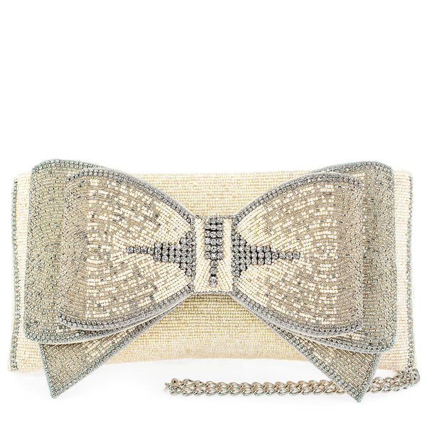 LULU GUINNESS UNIQUE Bow Bag Hand Bag Purse Black White Gold Tone Zip Size  M £92.22 - PicClick UK