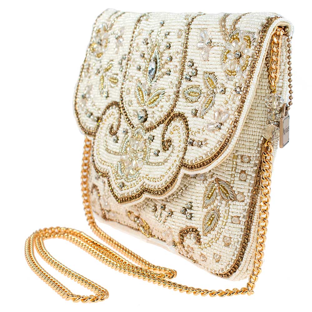 Mary Frances Lavish Beaded Crossbody Clutch Handbag, Ivory