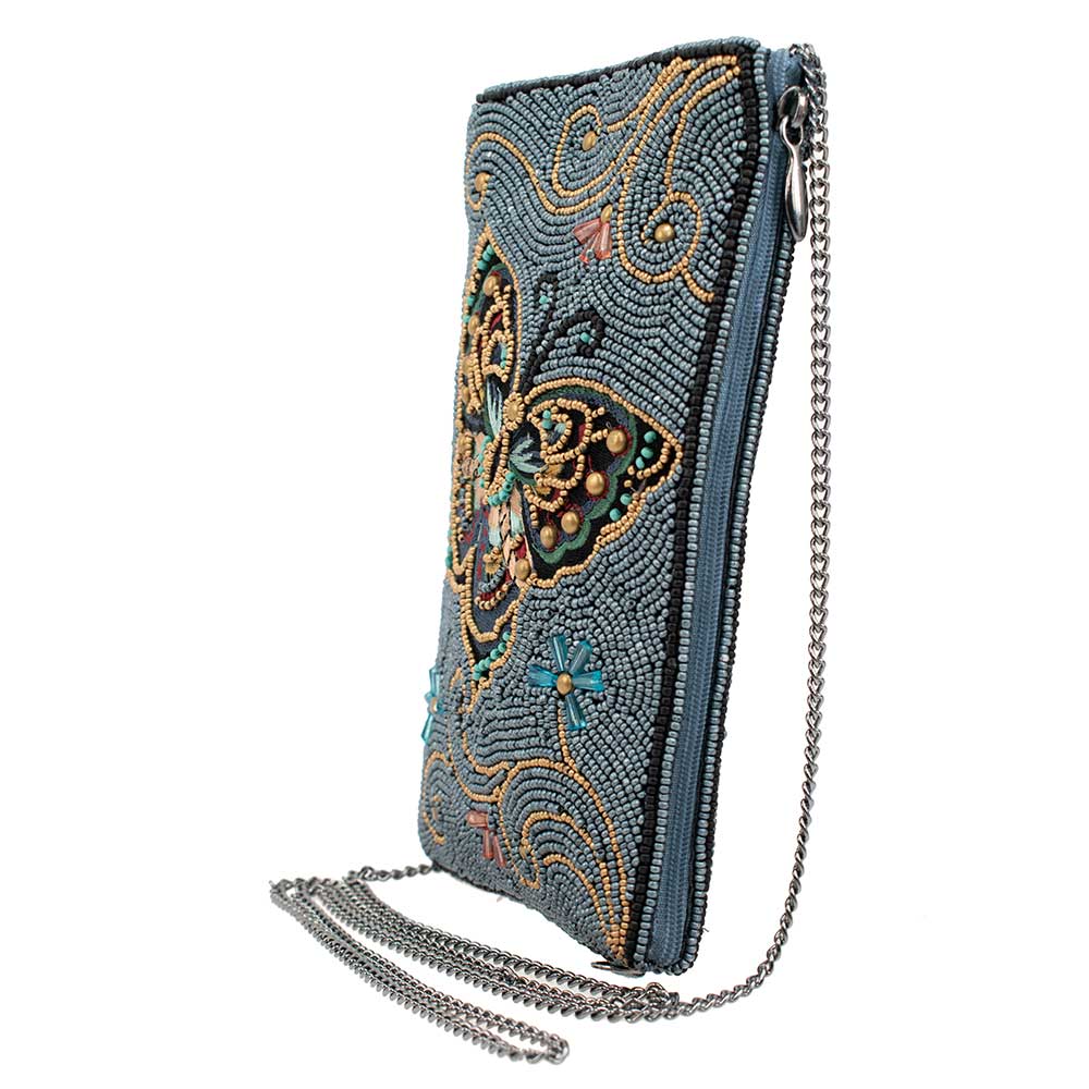 Mary Frances Handbags Mary Frances Mariposa Beaded Butterfly Crossbody Phone Bag, Blue