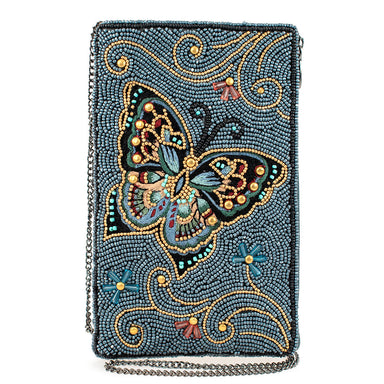 Mary Frances Handbags Mary Frances Mariposa Beaded Butterfly Crossbody Phone Bag, Blue