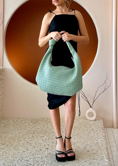 Melie Bianco Handbags Katherine Woven Satchel Mint - CLOSEOUT