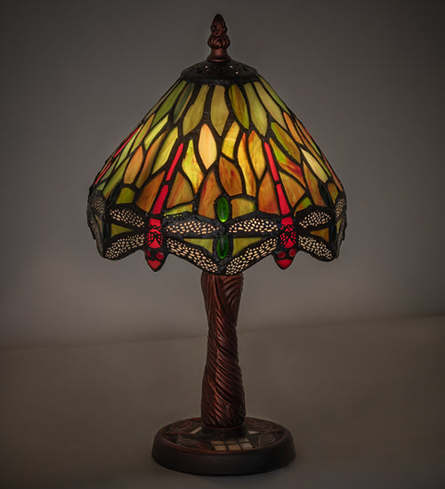 Meyda Lighting Lighting 12"H Tiffany Hanginghead Dragonfly w/ Twisted Fly Mosaic Base Mini Lamp