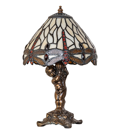 Meyda Lighting Lighting 12" High Tiffany Hanging Head Dragonfly Cherub Accent Lamp