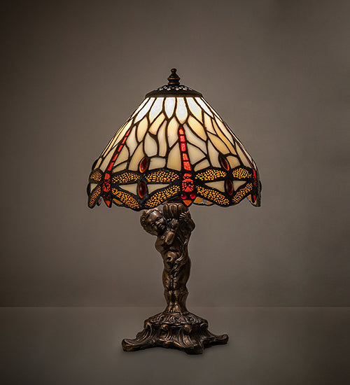 Meyda Lighting Lighting 12" High Tiffany Hanging Head Dragonfly Cherub Accent Lamp