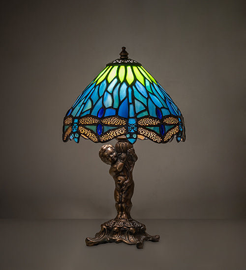 Meyda Lighting Lighting 12" High Tiffany Hanginghead Dragonfly Cherub Accent Lamp