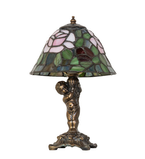 Meyda Lighting Lighting 12" High Tiffany Rosebush Cherub Accent Lamp