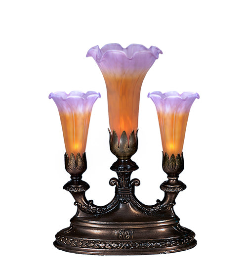 Meyda Lighting Lighting 13" High Amber/Purple Tiffany Pond Lily 3 LT Mantelabra Accent Lamp