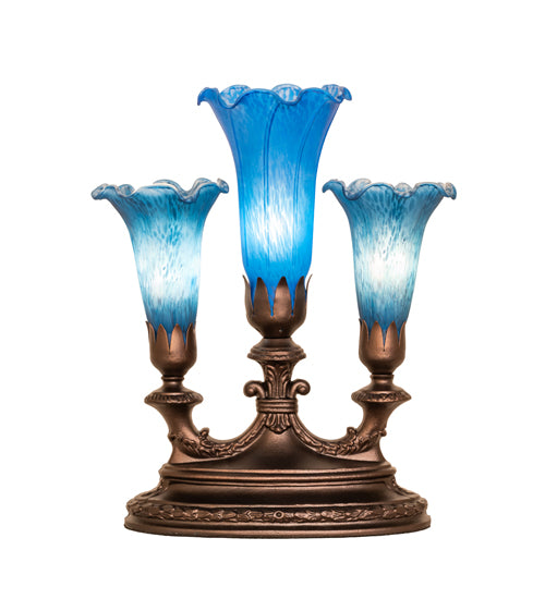 Meyda Lighting Lighting 13" High Blue Tiffany Pond Lily 3 LT Mantelabra Accent Lamp