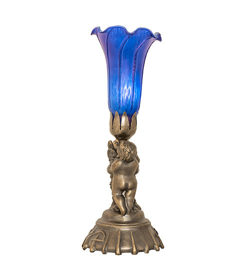 Meyda Lighting Lighting 13" High Blue Tiffany Pond Lily Twin Cherub Accent Lamp
