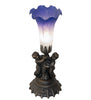 Meyda Lighting Lighting 13" High Blue/White Tiffany Pond Lily Twin Cherub Accent Lamp