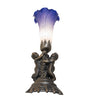 Meyda Lighting Lighting 13" High Blue/White Tiffany Pond Lily Twin Cherub Accent Lamp