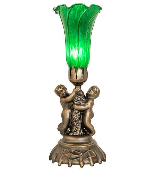 Meyda Lighting Lighting 13" High Green Tiffany Pond Lily Twin Cherub Accent Lamp
