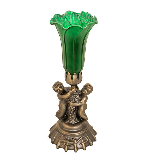 Meyda Lighting Lighting 13" High Green Tiffany Pond Lily Twin Cherub Accent Lamp