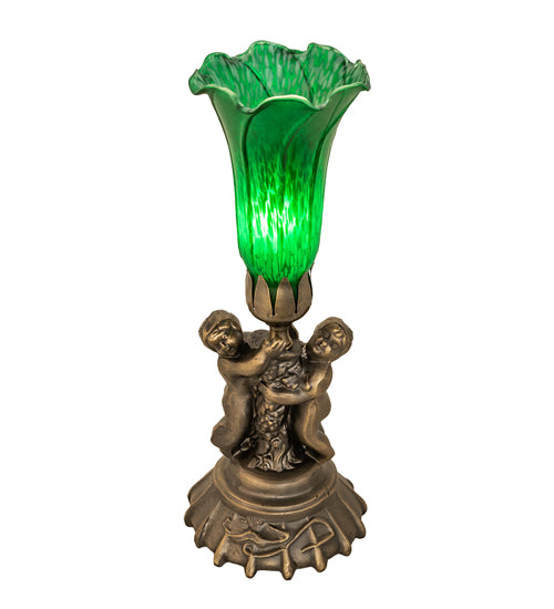 Meyda Lighting Lighting 13" High Green Tiffany Pond Lily Twin Cherub Accent Lamp