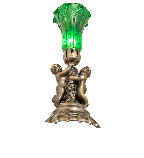 Meyda Lighting Lighting 13" High Green Tiffany Pond Lily Twin Cherub Accent Lamp