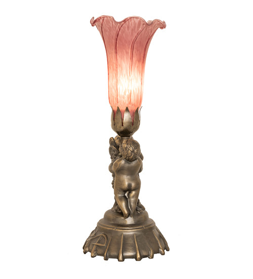 Meyda Lighting Lighting 13" High Lavender Pond Lily Twin Cherub Mini Lamp