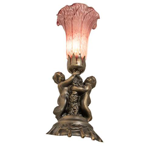 Meyda Lighting Lighting 13" High Lavender Pond Lily Twin Cherub Mini Lamp