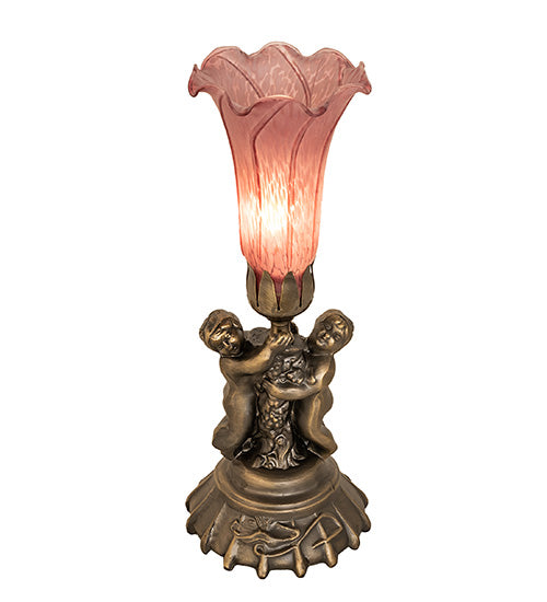 Meyda Lighting Lighting 13" High Lavender Pond Lily Twin Cherub Mini Lamp