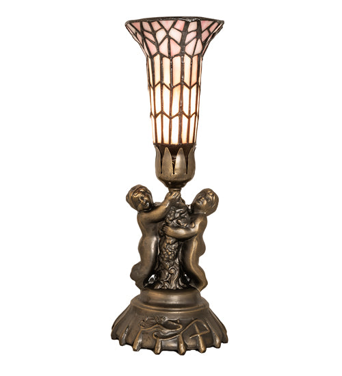 Meyda Lighting Lighting 13" High Stained Glass Pond Lily Twin Cherub Accent Lamp