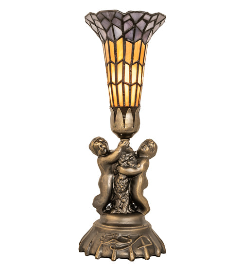 Meyda Lighting Lighting 13" High Stained Glass Pond Lily Twin Cherub Accent Lamp