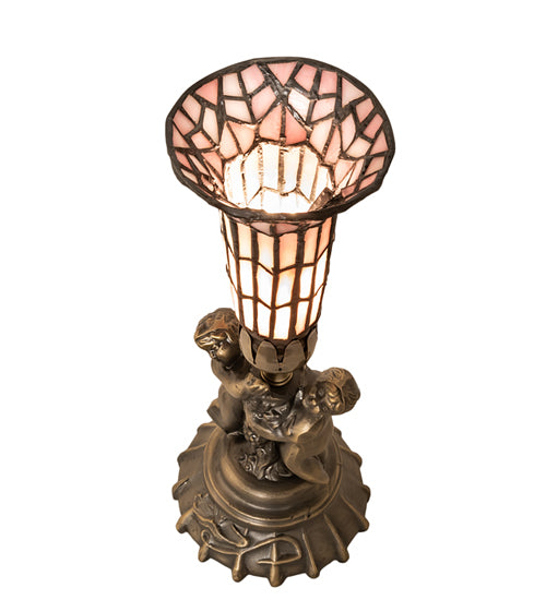 Meyda Lighting Lighting 13" High Stained Glass Pond Lily Twin Cherub Accent Lamp