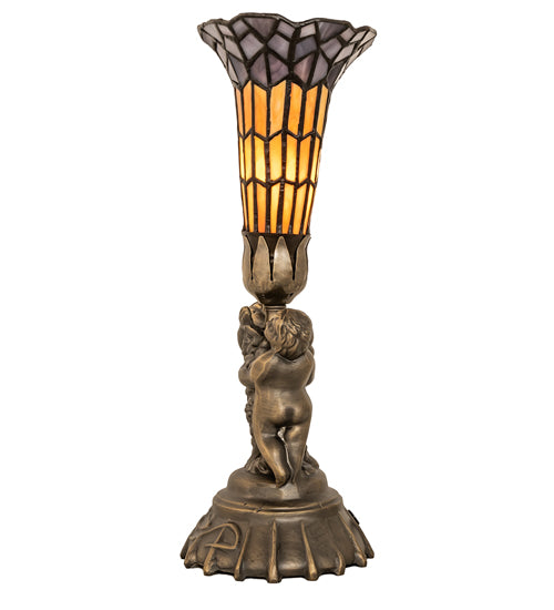 Meyda Lighting Lighting 13" High Stained Glass Pond Lily Twin Cherub Accent Lamp